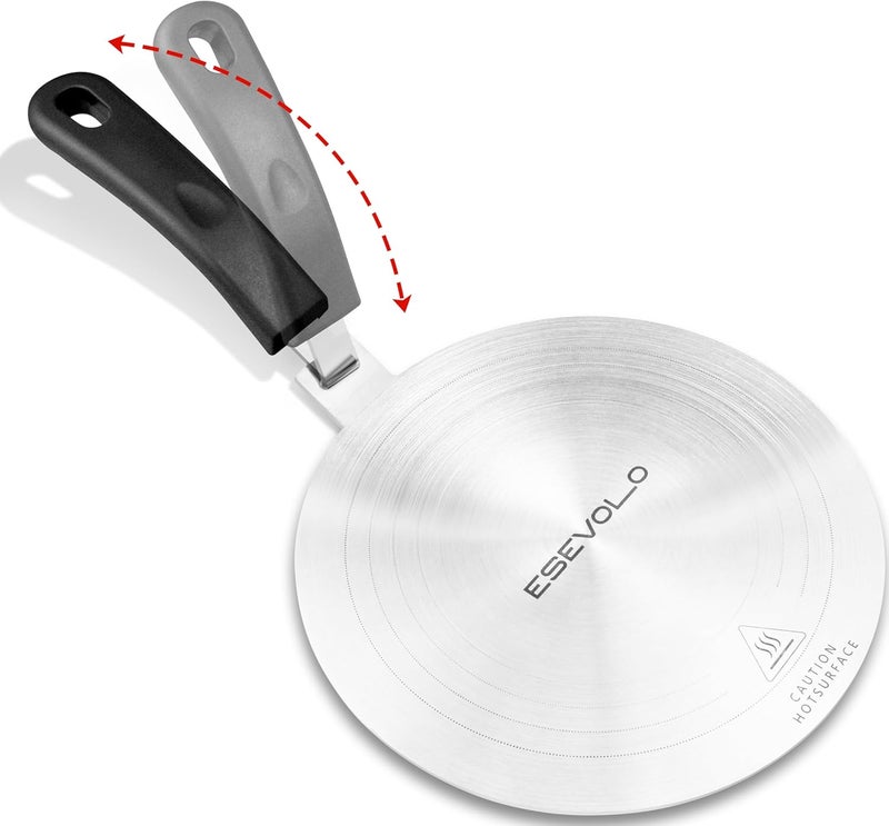 ESEVOLO 7.9 inch Heat Diffuser for Gas Stove, Stainless Steel Induction Adapter Plate, Converter Disk for Induction Cooking Plate with Detachable Handle, Black - Image 1